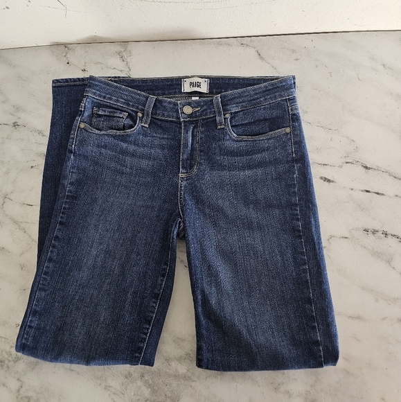 Paige Kylie Crop Blue Mid Rise Distressed Jeans 29 Preowned - Picture 5 of 8